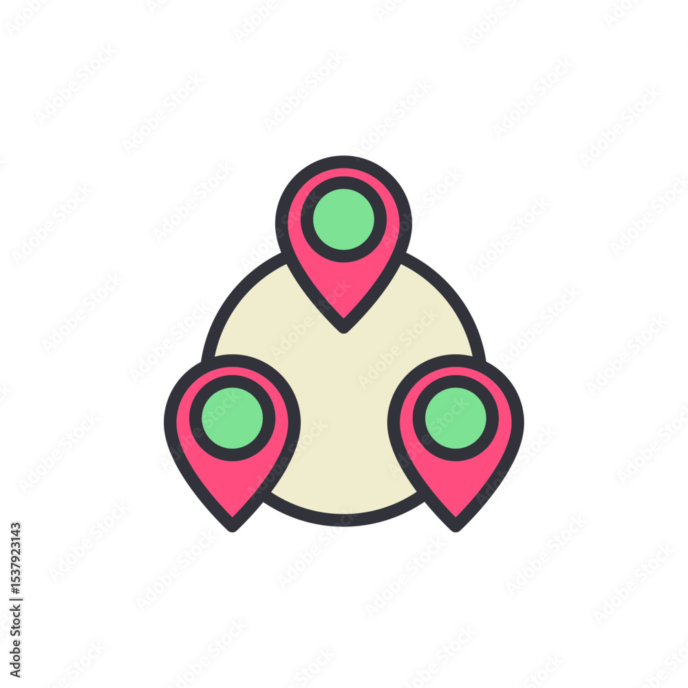 Poster symbolic representation of three geographic points in a circular setting