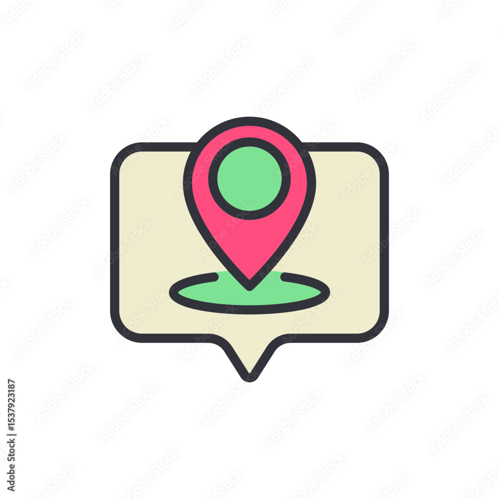 Poster location pin in speech bubble for navigation and mapping concepts