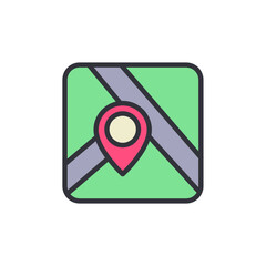 Stylized Icon Depicting A Location Pin On A Simplified Road Map