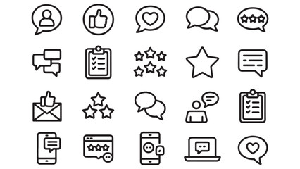 Collection of 25 Line Icons Feedback, Review, Rating, Communication, and Messaging Symbols - EPS Vector Graphics
