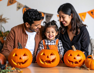 Family Enjoying Halloween Party