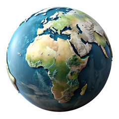Detailed 3d render of planet earth showing africa europe and asia continents