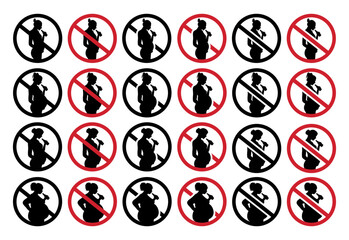 Set of no alcohol during pregnancy sign with different body shapes