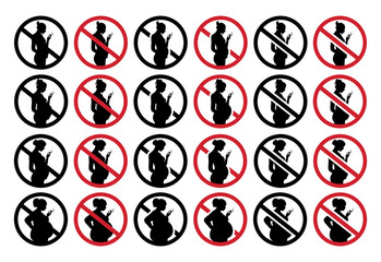 Set of no smoking while pregnant sign with different body shapes