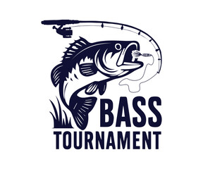 fish logo vector illustration, bass fish tournament logo vector art