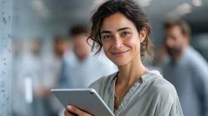 young indian business woman using tablet at office