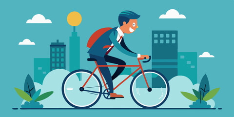 Fototapeta premium Businessman Cycling Through City Eco-Friendly Commute and Urban Lifestyle