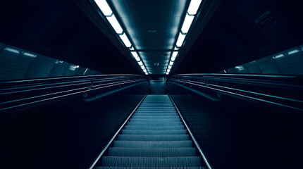 Obraz premium Empty escalator going up in underground subway station