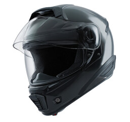 Fototapeta premium Black motorcycle helmet with visor on white background.