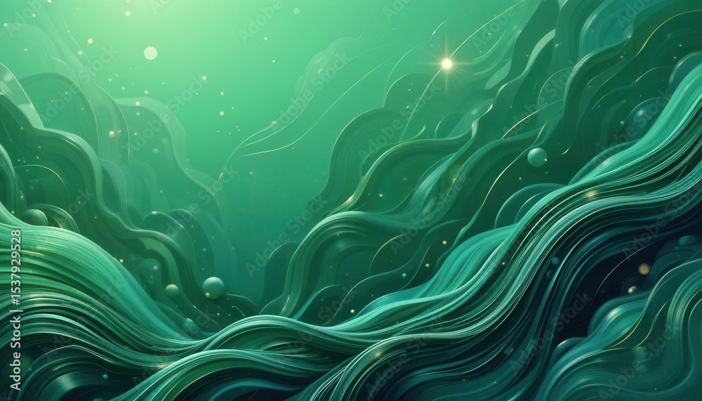 Poster abstract green waves create a calm and serene digital background for computer monitors