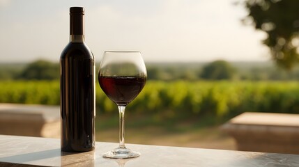 Premium Red Wine Bottle with Glass Product Mockup