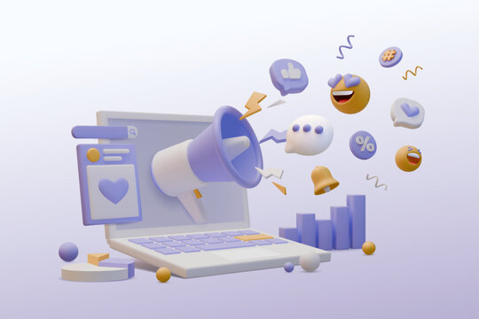 3d digital marketing social media seo optimization illustration