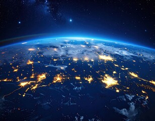 Earth from space with city lights at night