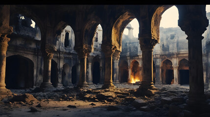 Ancient Stone Ruins at Sunset Dramatic Historical Architecture