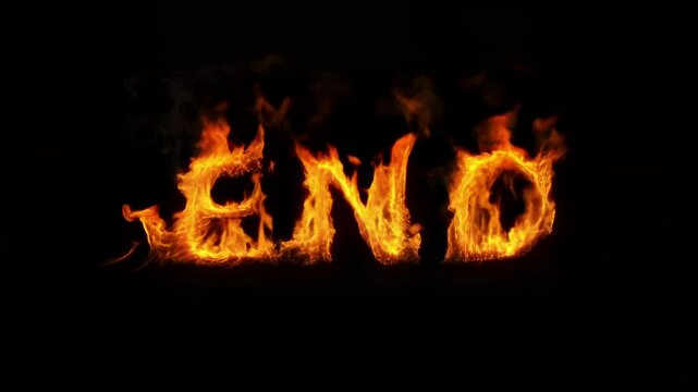 Flames Forming the Word End in a Dark Environment Creating a Dramatic Visual Effect