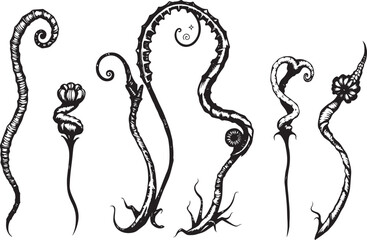 Set of plants and flowers. Hand drawn vector illustration