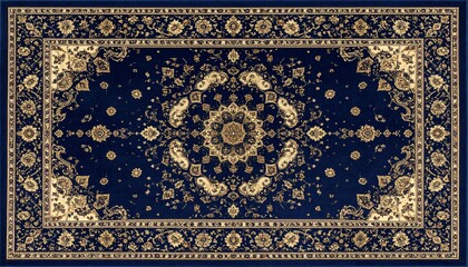 Naklejka premium ネイビーとゴールドのヴィンテージ装飾ラグ｜Vintage Ornamental Rug in Navy and Gold