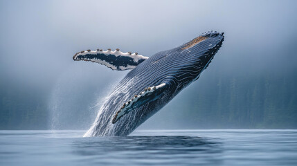 Fototapeta premium a large whale jumps out of the ocean