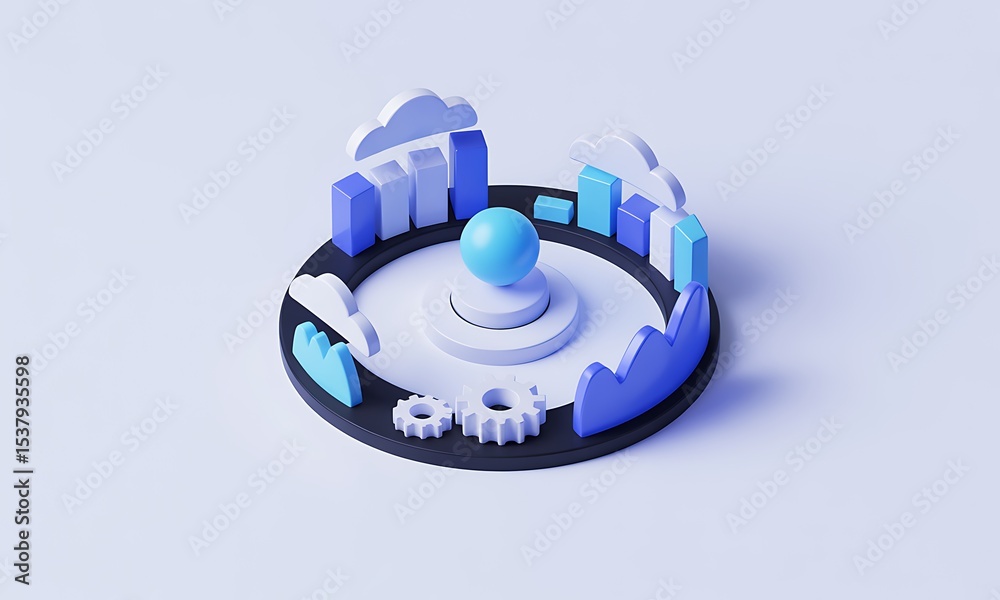 Poster data sphere visualizes cloud analytics in abstract form, highlighting data processing and technology