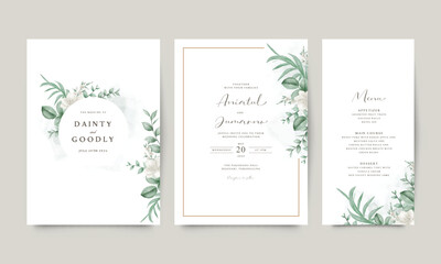 Elegant watercolor floral wedding invitation template set