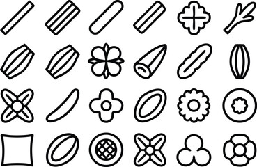 Outline icon set of vegetable garnishes for culinary designs
