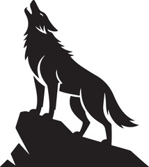 Howling Wolf Silhouette on Rock – Bold Black and White Vector with Smooth Edges