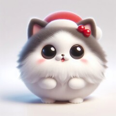 Obraz premium 3D realistic adorable fluffy funny cat expression on a white background Christmas theme