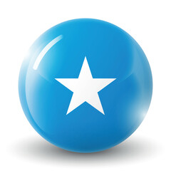 Glass light ball with flag of Somalia. Round sphere, template icon. Somali national symbol. Glossy realistic ball, 3D abstract vector illustration highlighted on a white background. Big bubble.