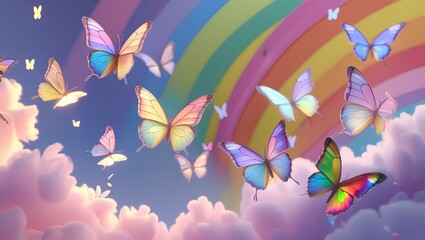 Delicate pastel rainbow butterflies, background