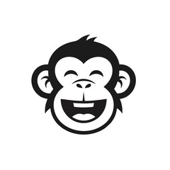 laughing monkey head logo, clean vector, cartoonish and minimal design