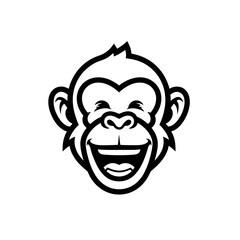 Laughing Monkey Mascot Logo, Simplified Head Icon, Bold Outline, Flat Vector Illustration