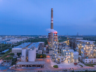 aerial view power station during sunset
