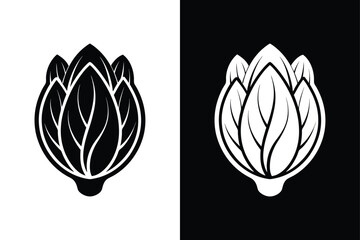 Black and White Endive Vector. Silhouette Design for Vegetable Icons