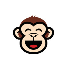 Obraz premium Laughing Monkey Head, Minimalist Monkey Face Logo, Laughing Expression, Isolated Vector Illustration