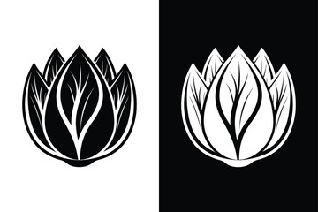 Endive Icon Silhouette. Simple Black and White Vegetable Vector