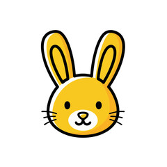Obraz premium Cute Yellow Rabbit Logo in Line Art Style, Black Outline With Solid Yellow Fill