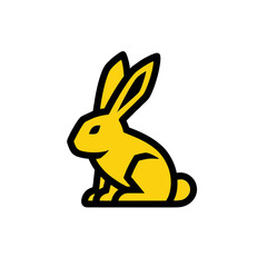 Yellow Rabbit Logo, Geometric Flat Design, Thick Black Outline, Vector Illustration of a Bunny