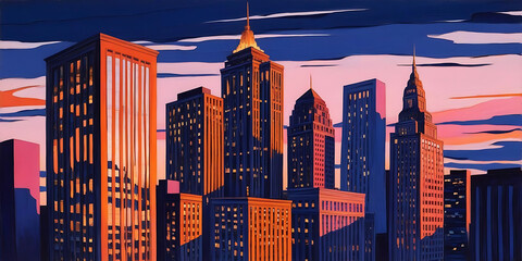 Colorful Urban Skyline at Golden Hour

