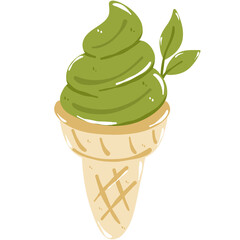A matcha green tea soft serve ice cream cone.