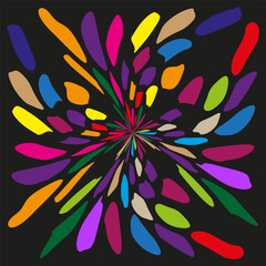 Explosion of colors. Abstract radial burst. Vibrant irregular shapes. Vector festive design.