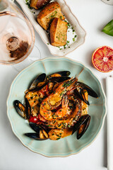 High quality seafood lobsters shrimps and clams in a Mediterranean restaurant