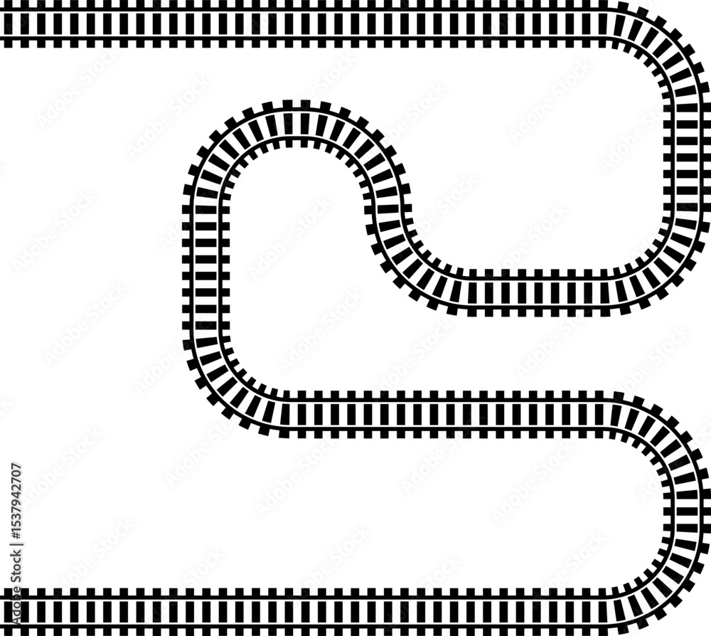 Fototapete Railway train track vector route. Rail line, subway map, and railroad elements for game UI and graphic design icon set easy to edit. Rail pattern round circular curve railroad path icon
