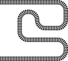 Railway train track vector route. Rail line, subway map, and railroad elements for game UI and graphic design icon set easy to edit. Rail pattern round circular curve railroad path icon