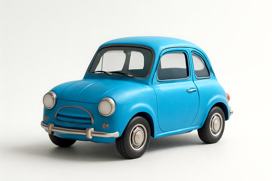 Small cute blue car isolated on white background. 3d illustration