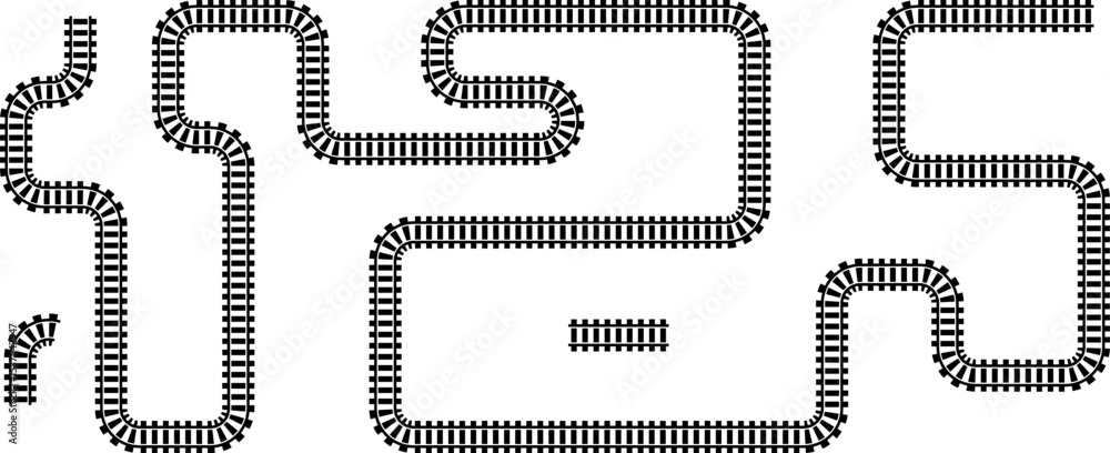 Poster railway train track vector route. rail line, subway map, and railroad elements for game ui and graph