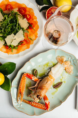 high-quality seafood lobsters for dinner in a Mediterranean restaurant