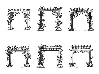 Pergola Line Icons Set