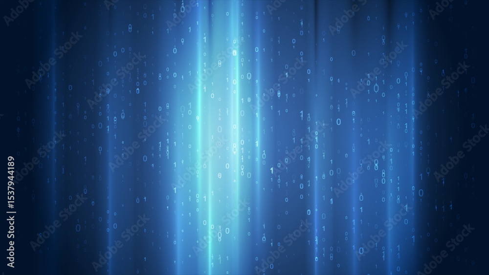Aufkleber Bright glowing blue tech background with binary code numbers