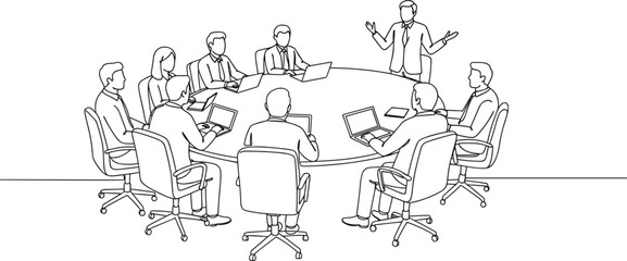Corporate meeting presentation, team discussion around table, business strategy planning, office teamwork collaboration, executive speaking, leadership training, professional conference, 