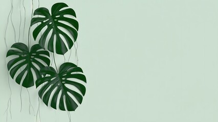 Monstera Deliciosa Leaves Composition: A serene close-up captures the elegance of Monstera Deliciosa leaves against a calming backdrop.